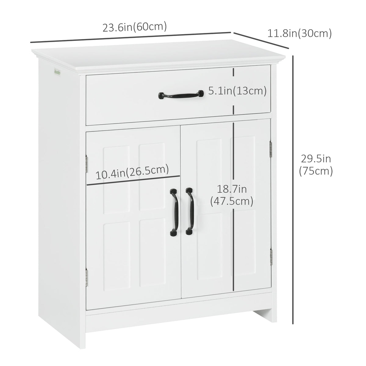 Bathroom Storage, Bathroom Cabinet with 2 Doors, Adjustable Shelves for Living Room Kitchen, 23.6"x11.8"x29.5", White