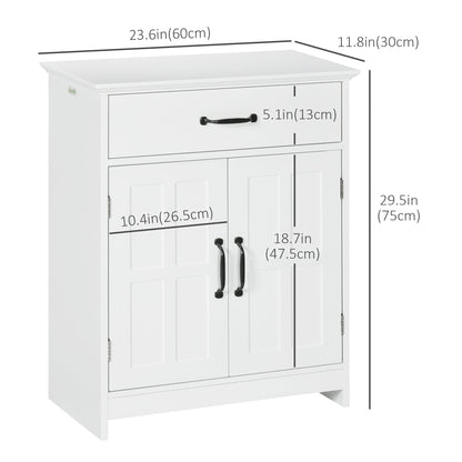 Bathroom Storage, Bathroom Cabinet with 2 Doors, Adjustable Shelves for Living Room Kitchen, 23.6"x11.8"x29.5", White