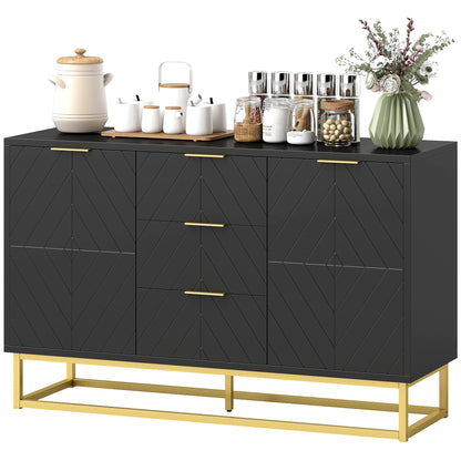47" Storage Cabinet with Doors, Adjustable Shelves, 3 Drawers, Metal Legs for Kitchen Storage, Home Use, White