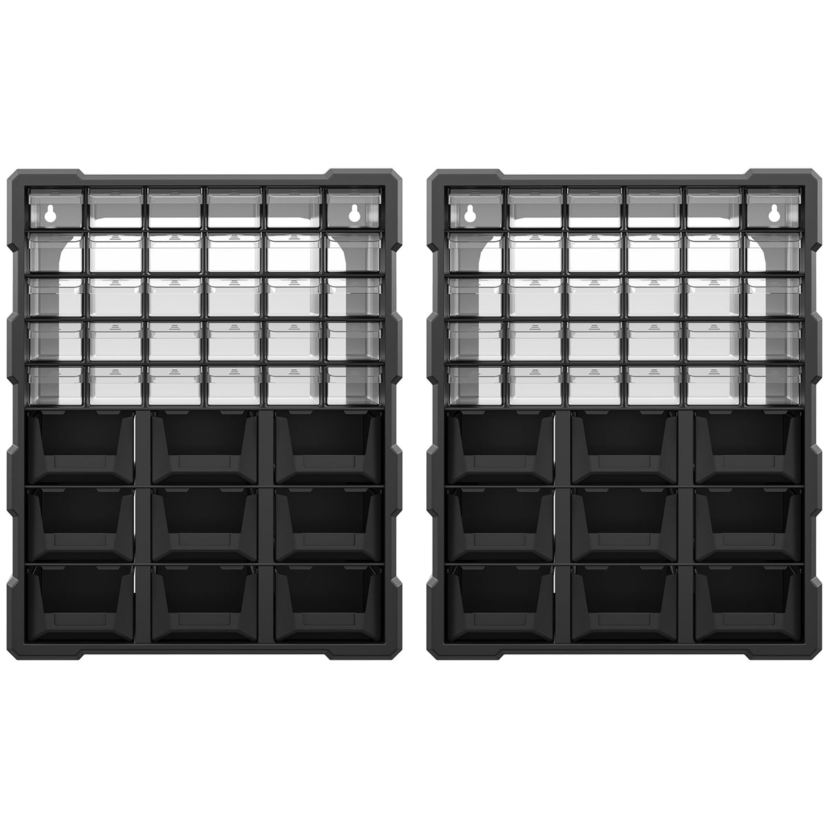 Plastic 39 Drawer Parts Organiser Wall Mount Storage Cabinet for Small Nuts Bolts Tool Set of 2 Black