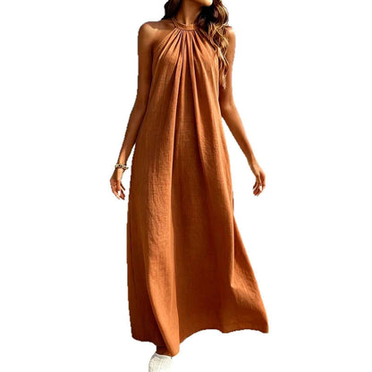 The Ladys Dress Is A Sexy Halter-neck Loose-fitting Style
