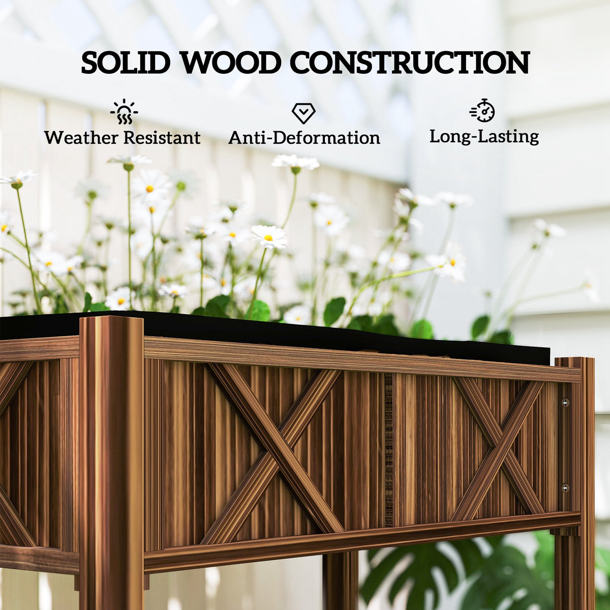 Wooden Raised Garden Bed, Elevated Planter Box with Storage Shelf, Drainage Holes and Liner, 34" x 18" x 30", Black