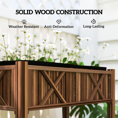 Wooden Raised Garden Bed, Elevated Planter Box with Storage Shelf, Drainage Holes and Liner, 34" x 18" x 30", Black