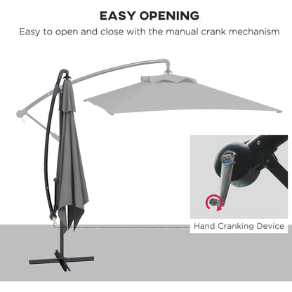 3(m) patio offset umbrella, with Cross Base - Dark Grey