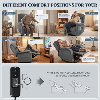 Power Recliner Chair with Massage, Electric Lift Chair for Elderly with Side Pockets, 2 Memory Positions, Remote, Brown