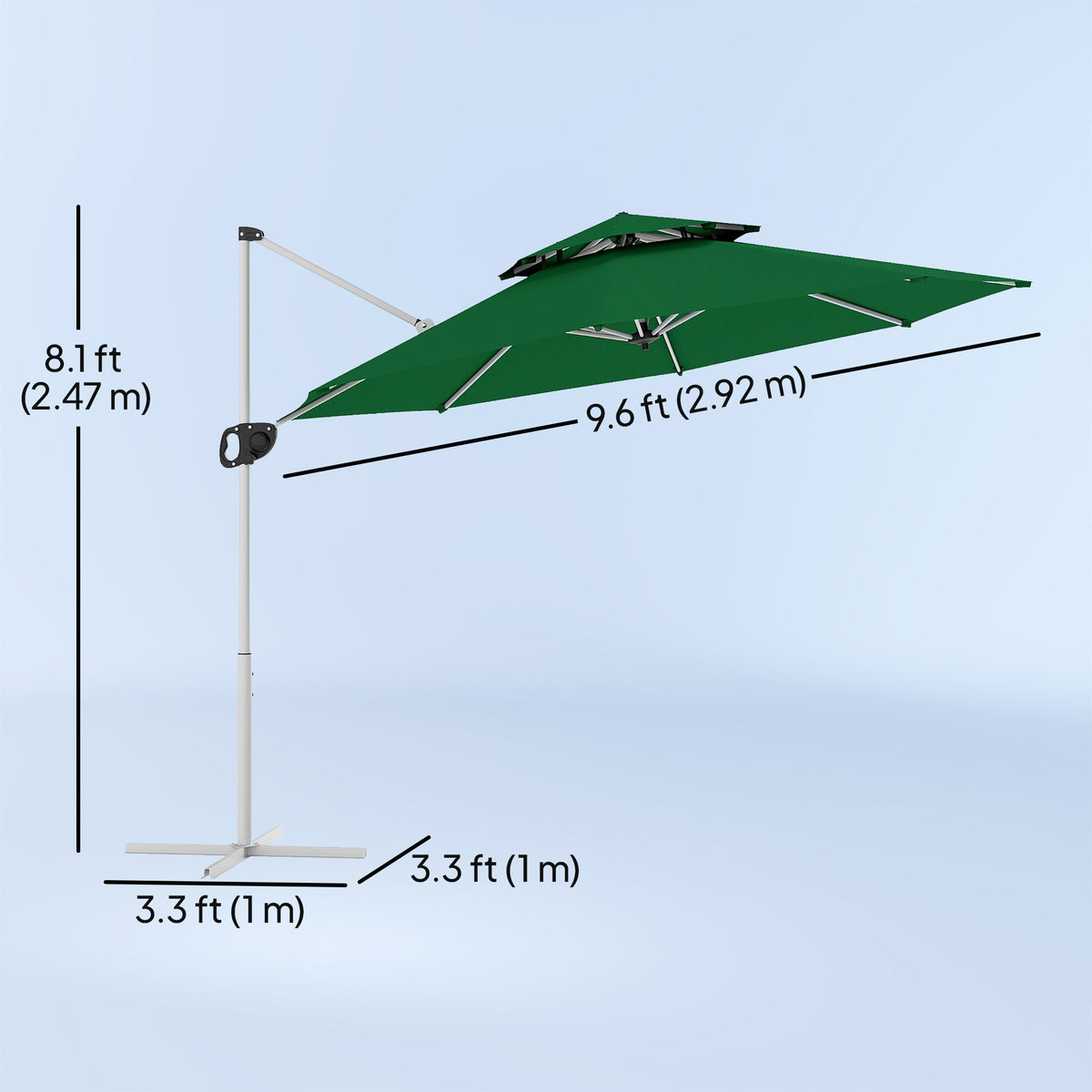 10 FT Cantilever Patio Umbrella with 360° Rotation & Adjustable Height, Cross Base, Crank and Tilt, Dark Green