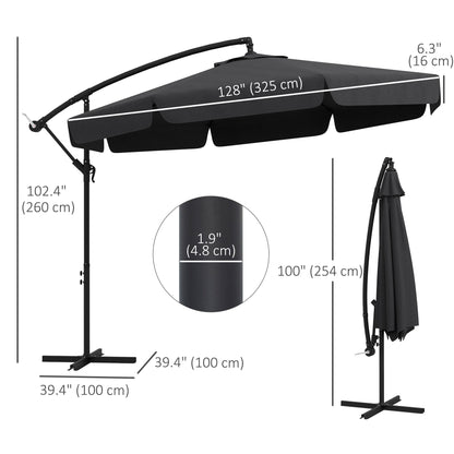 11 FT Cantilever Patio Umbrella Offset Parasol with Cross Base and 8 Ribs for Garden, Black