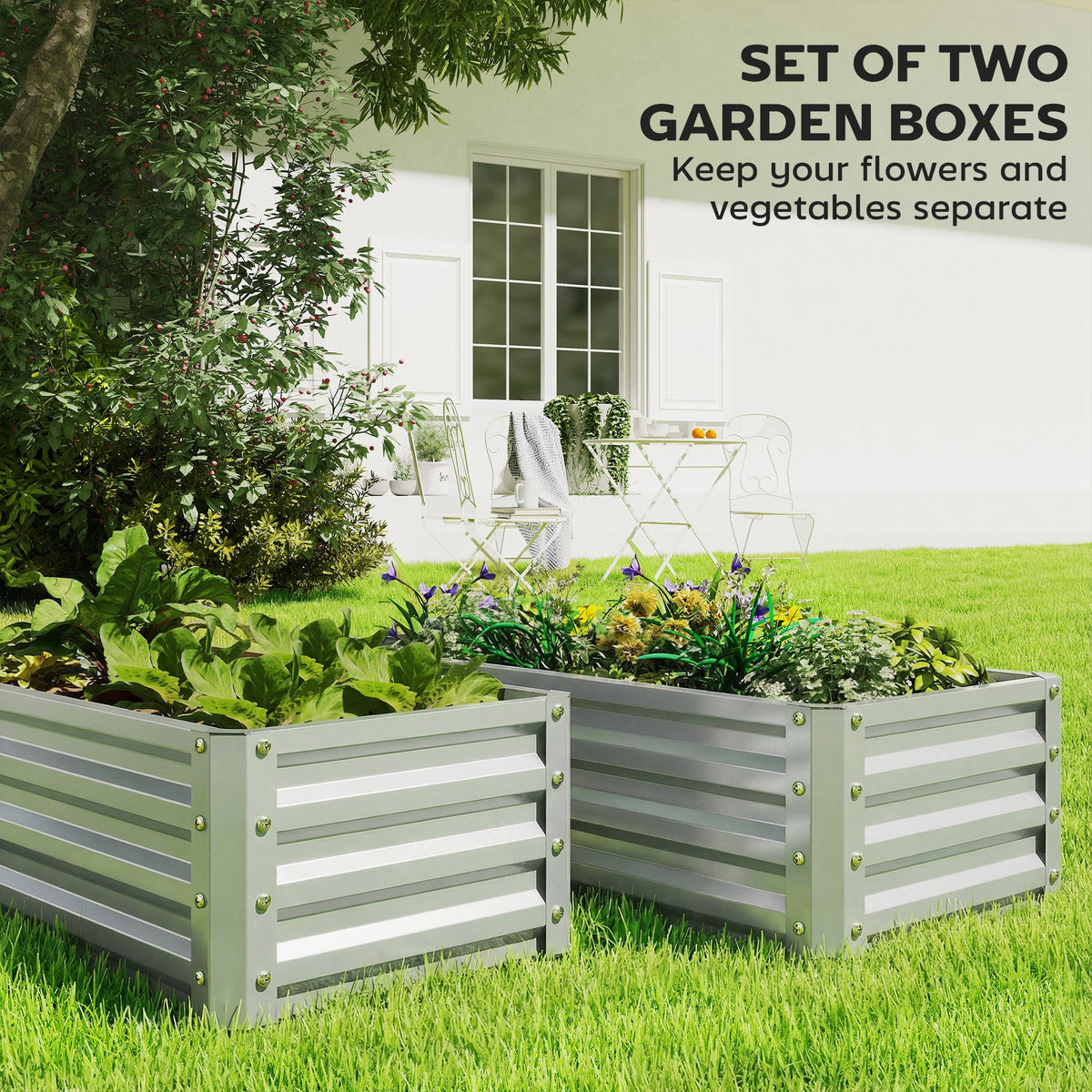 Galvanized Raised Garden Beds, Outdoor Planter Box, Set of 2, for Flowers, Herbs and Vegetables, Black