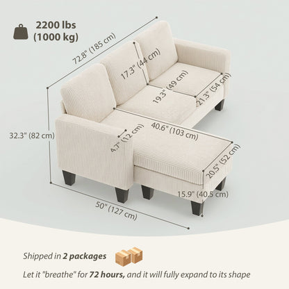 Sectional Sofa, L Shaped Couch, with Changeable Chaise or Ottoman, Dark Grey