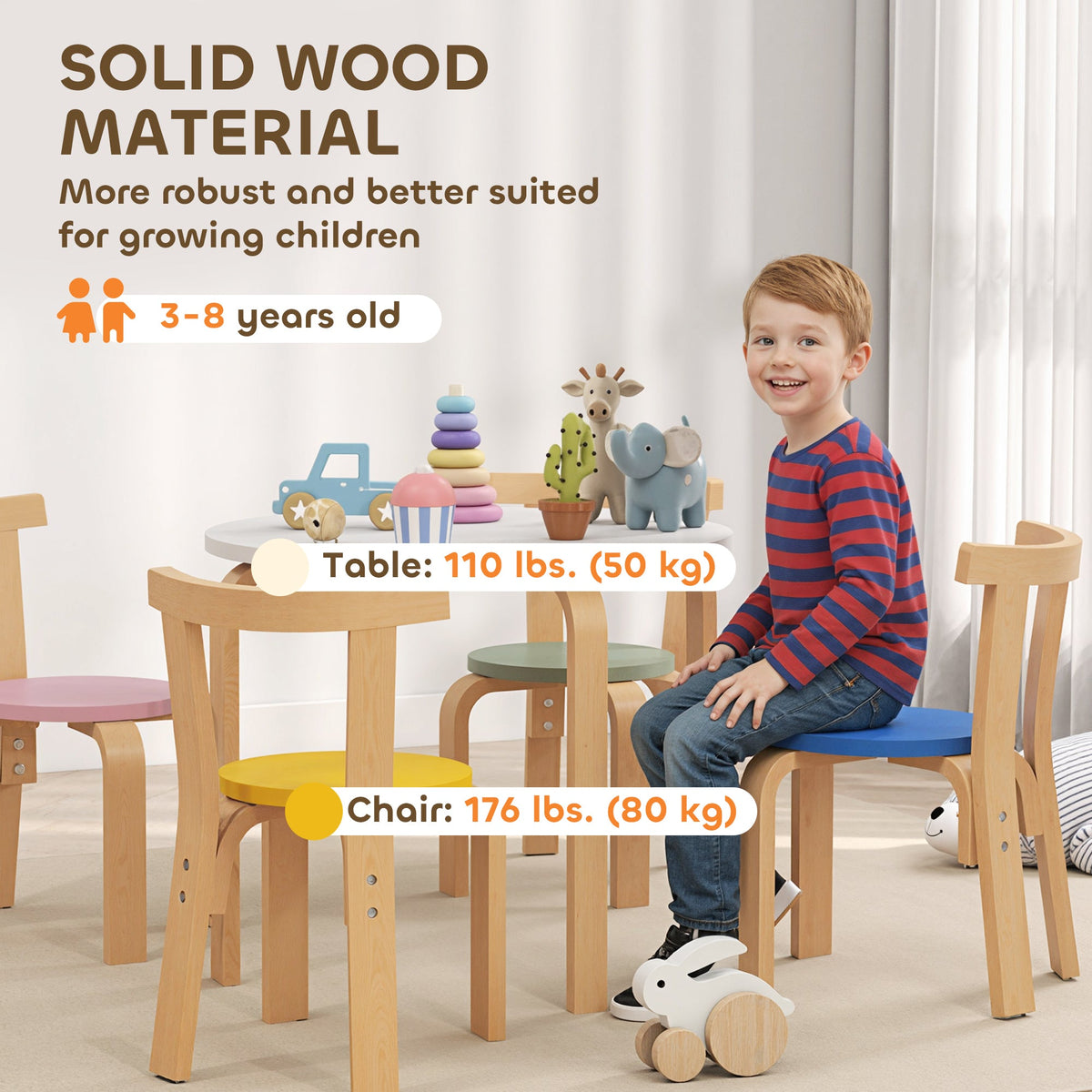 Wooden Kids Table and Chairs Set, Toddler Table and Chairs Set for 3-8 Years, Green