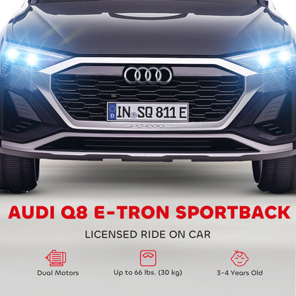 12V Battery Powered Kids Electric Car, Audi Q8 etron Sportback Licensed Ride on Car w/ Remote Control, Black