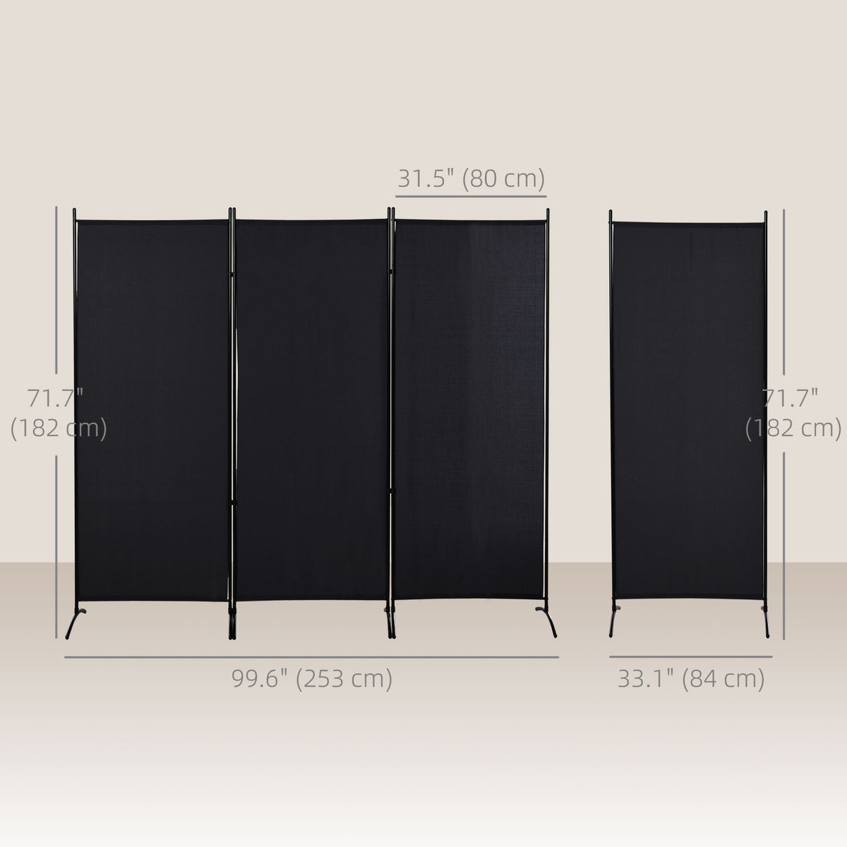 6' 3 Panel Room Divider, Double Hinged Folding Wall Divider, Indoor Privacy Screen for Home Office, Black