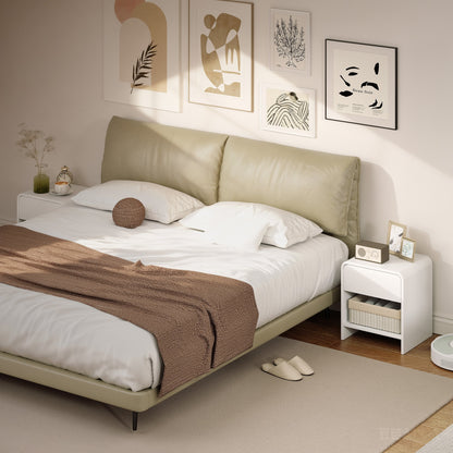 Nightstand Set of 2, Modern Bedside Table with Rounded Corners, Nightstand with Drawer and Open Shelf, Natural Wood