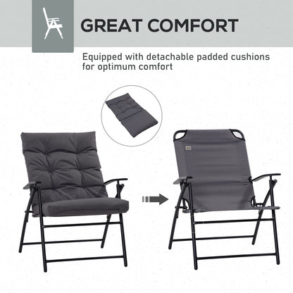 Set of 2 Outdoor Folding Chairs with Adjustable Backrest, Padded Camping Chairs for Outdoor Events, Grey