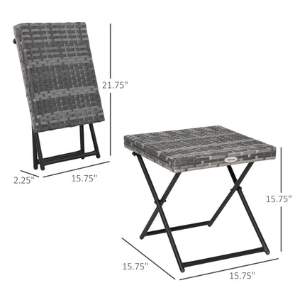 Rattan Coffee Table Folding Patio Outdoor Side Table Wicker for Balcony, Porch, Poolside, 15.75"x15.75"x15.75", Grey
