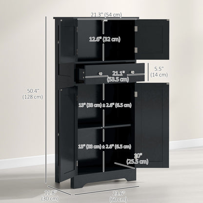 50.5" Kitchen Storage Cabinet, Modern Kitchen Pantry Cabinet with 4 Doors, Drawer, Adjustable Shelf, Black