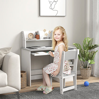 Kids Desk and Chair Set for 5-8 Year Old with Storage, Study Table and Chair for Children, Grey