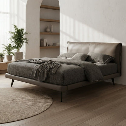 Aries Minimalist Brown Faux Leather King Bed