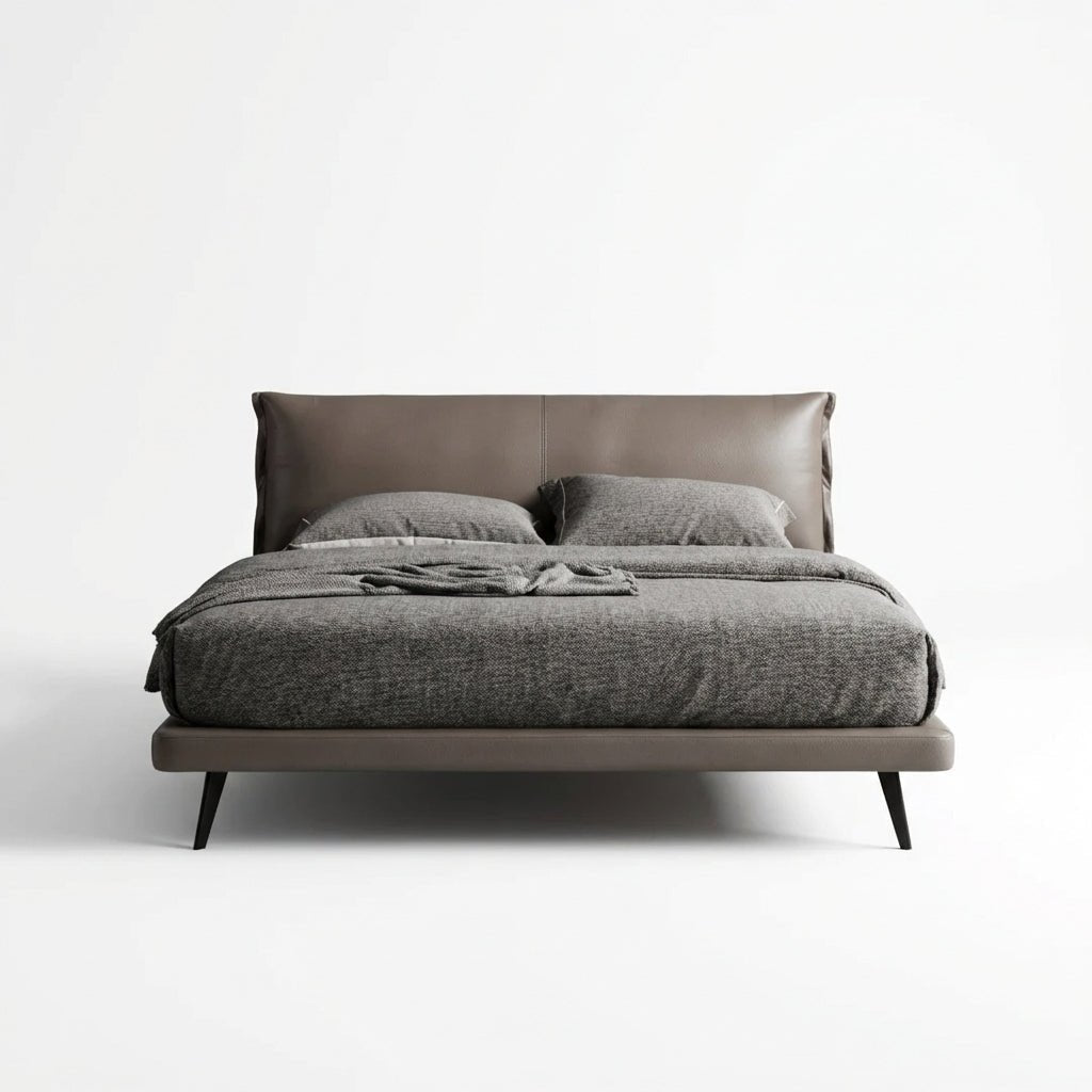 Aries Minimalist Brown Faux Leather King Bed