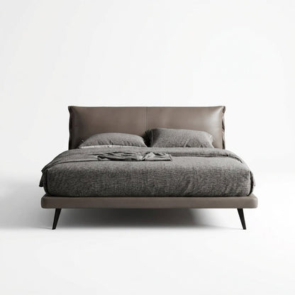 Aries Minimalist Brown Faux Leather King Bed