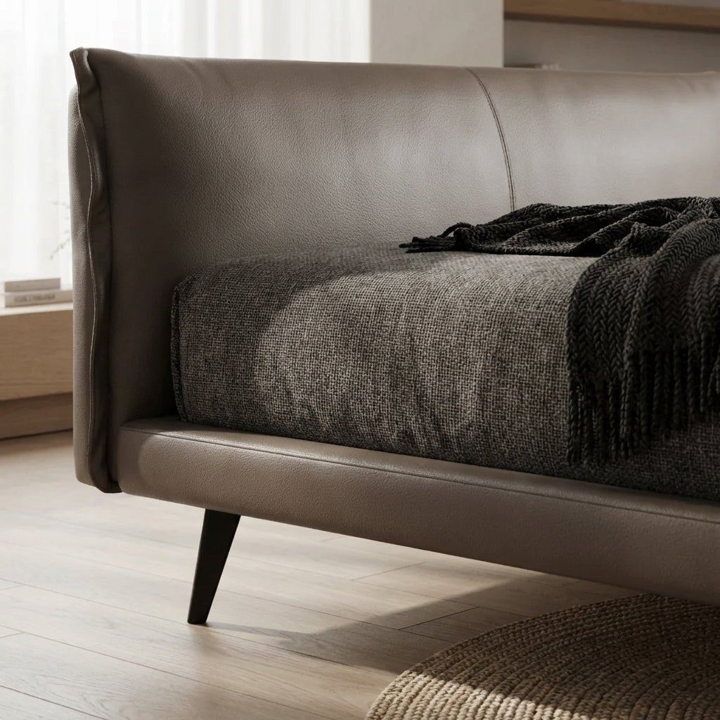 Aries Minimalist Brown Faux Leather King Bed