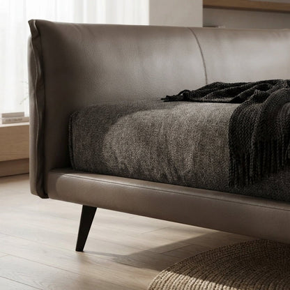 Aries Minimalist Brown Faux Leather King Bed