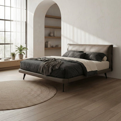 Aries Minimalist Brown Faux Leather King Bed