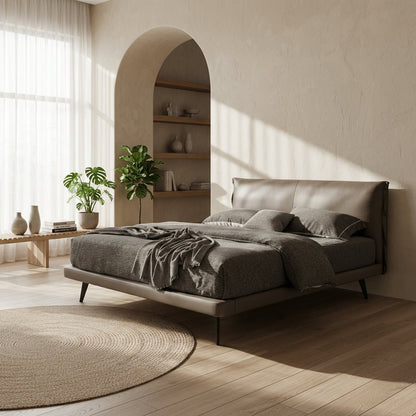 Aries Minimalist Brown Faux Leather King Bed