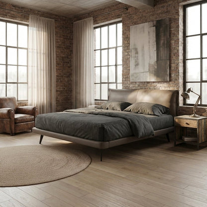 Aries Minimalist Brown Faux Leather King Bed