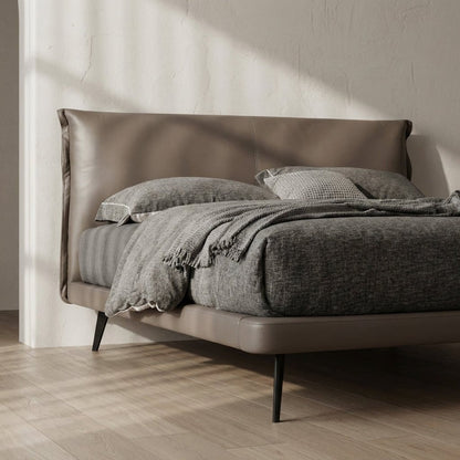 Aries Minimalist Brown Faux Leather King Bed
