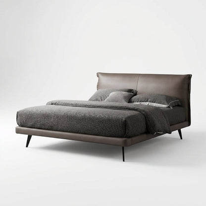 Aries Minimalist Brown Faux Leather King Bed