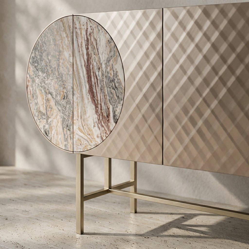 Art Deco Metallic Sideboard with Stainless Steel Base