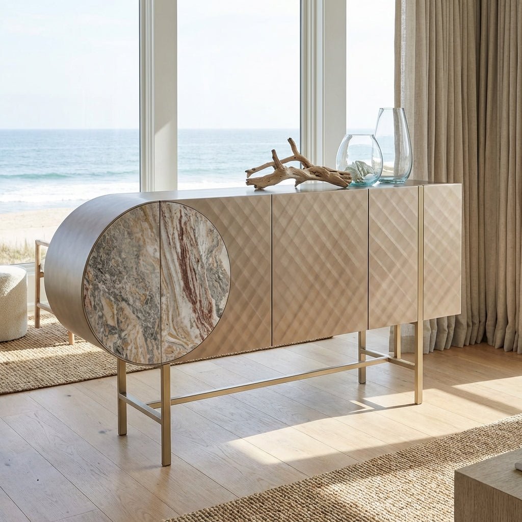 Art Deco Metallic Sideboard with Stainless Steel Base