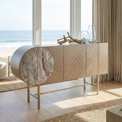 Art Deco Metallic Sideboard with Stainless Steel Base