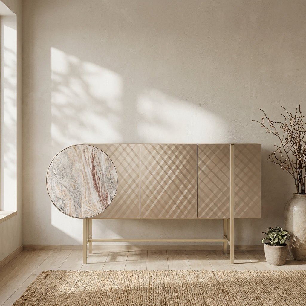 Art Deco Metallic Sideboard with Stainless Steel Base
