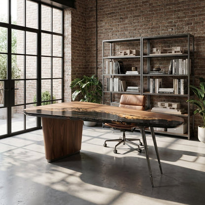 Artisan Crafted Walnut and Marble Office Desk
