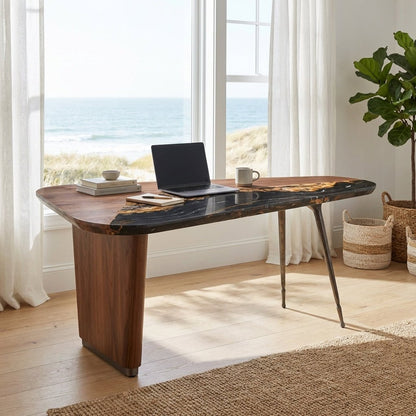 Artisan Crafted Walnut and Marble Office Desk