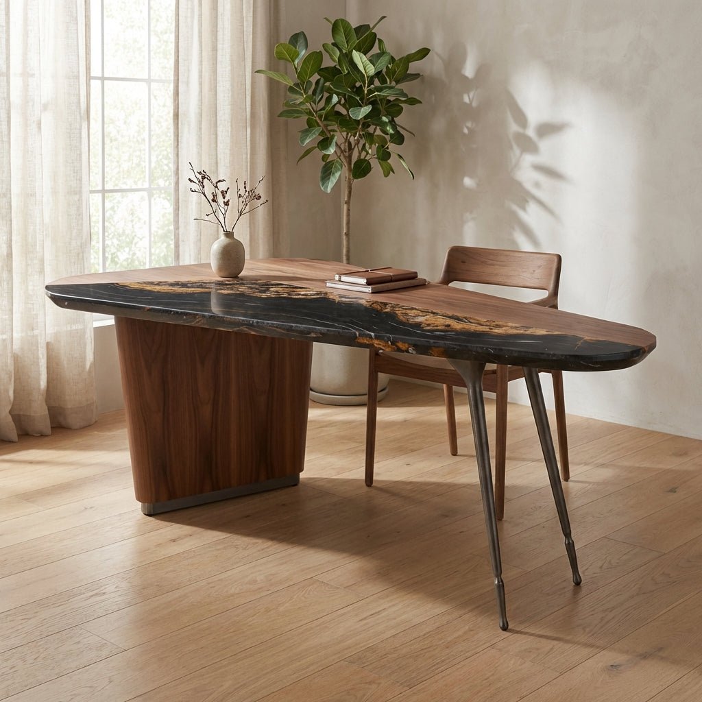 Artisan Crafted Walnut and Marble Office Desk