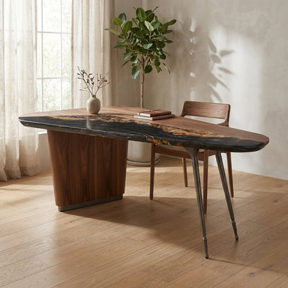 Artisan Crafted Walnut and Marble Office Desk
