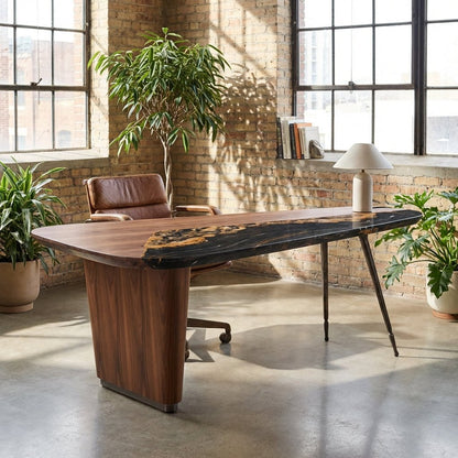 Artisan Crafted Walnut and Marble Office Desk
