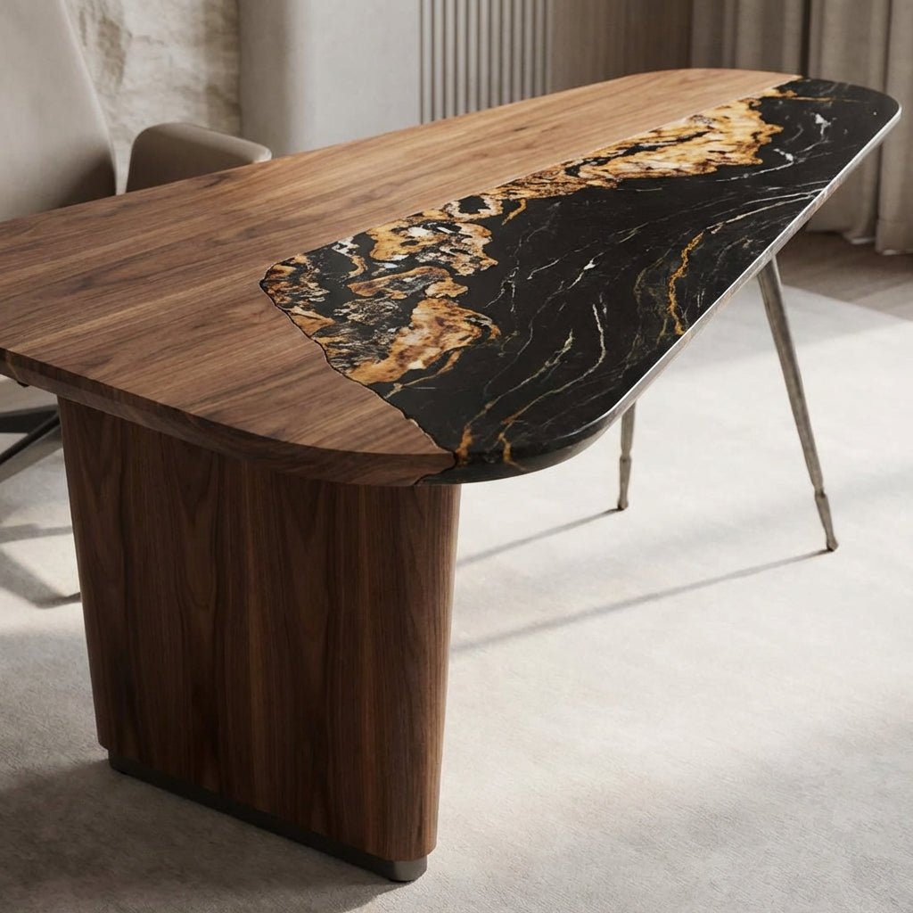 Artisan Crafted Walnut and Marble Office Desk