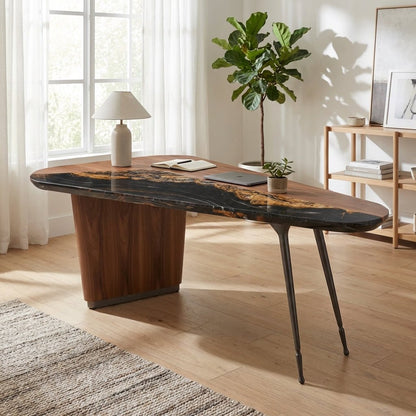 Artisan Crafted Walnut and Marble Office Desk