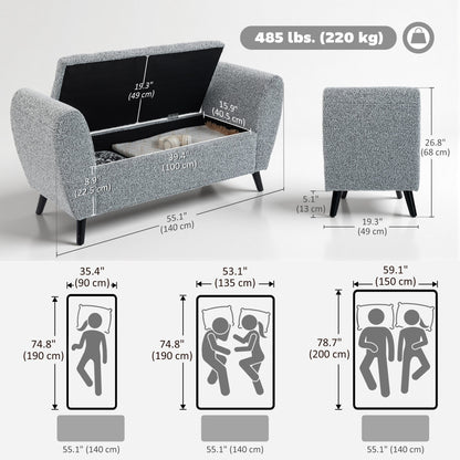 Upholstered Storage Bench with Arms, Modern Ottoman Bench for Bedroom, Entryway, and Living Room, Black