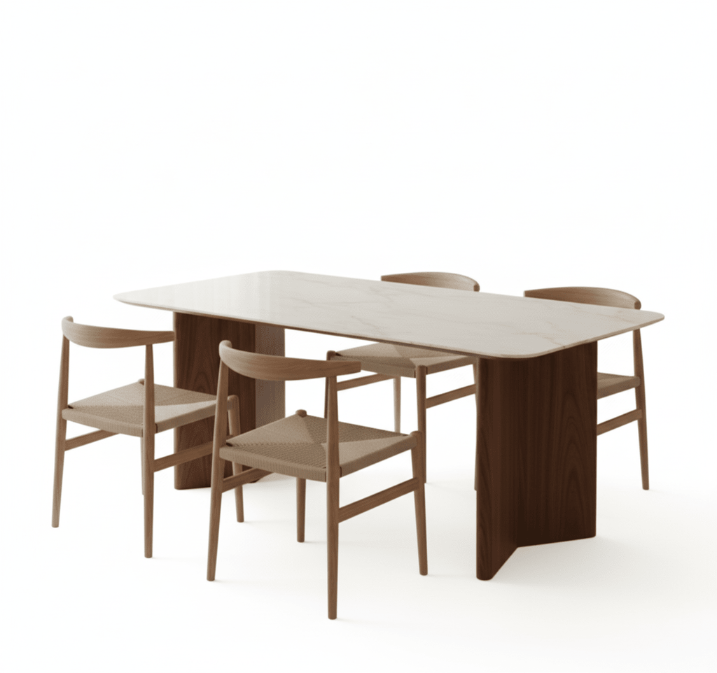 Ashton Walnut and Marble Dining Table