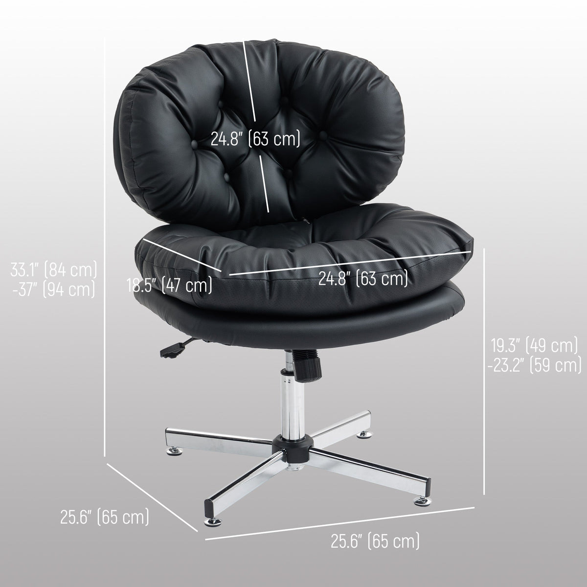 Computer Desk Chair, Armless Office Chair with Wide Padded Seat and Adjustable Height, Cream White