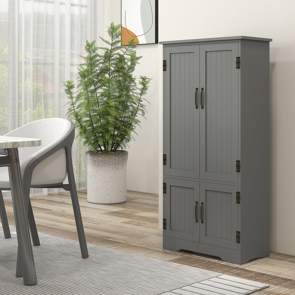 48" 4-Door Storage Cabinet Multi-Storey Large Space Pantry with Adjustable Shelves Black