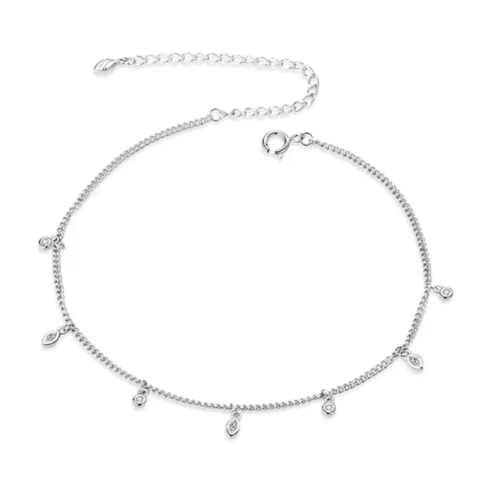 Authentic 925 Sterling Silver Minimalism Tassel Chain Anklet for Women