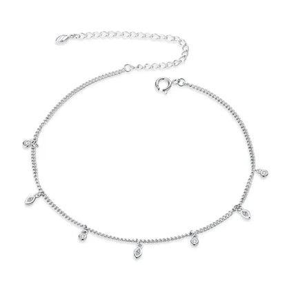 Authentic 925 Sterling Silver Minimalism Tassel Chain Anklet for Women
