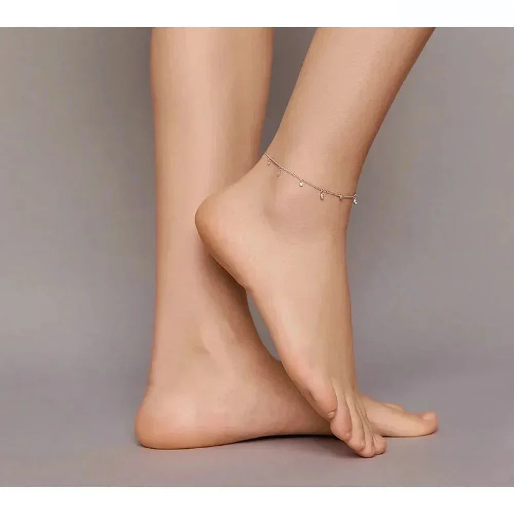 Authentic 925 Sterling Silver Minimalism Tassel Chain Anklet for Women
