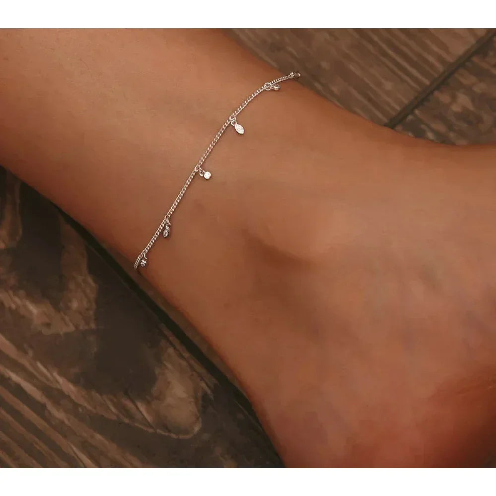 Authentic 925 Sterling Silver Minimalism Tassel Chain Anklet for Women
